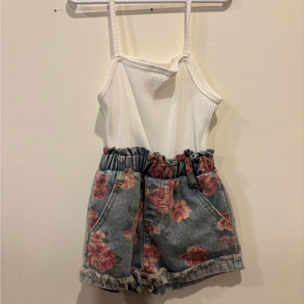 Floral Denim Kids Romper